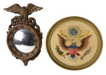 Syroco Inc. Federal American Eagle Wall Mirror & E. Pluribus Unum Framed Needlepoint - #S12-2