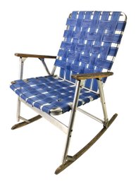 Vintage Blue Webbed Aluminum Folding Rocking Chair - #BR