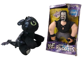 1998 Jakks WWF Undertaker Bone Crunchin Wrestling Buddies & Build-A-Bear Dragon Plush - #S2-4