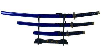 Decorative 3-Piece Samurai Katana Set With Stand - #W1