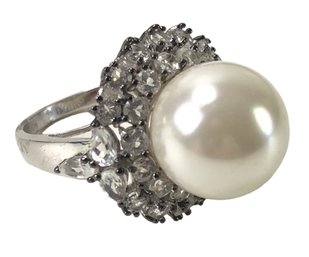 Pearl & Sterling Silver Cocktail Ring (Size 9-1/2) - #JC-L