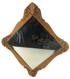 Carved Oak Beveled Glass Wall Mirror - #SW-4