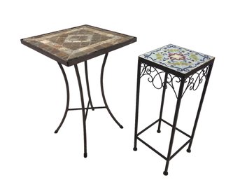 Mosaic Tile Square Wrought Iron Plant Stands - #FF