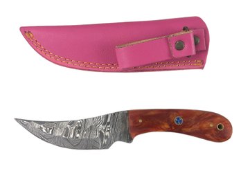 Damascus Steel Skinning Knife With Leather Sheath - #S13-2