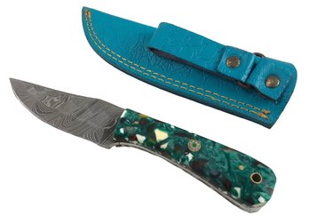 Custom Damascus Steel Skinning Knife With Leather Sheath - #S13-2