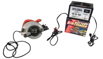 Black & Decker 7-1/4' 12 Amp Circular Saw & ATEC 12 Volt Battery Charger (WORKS) - #S15-1