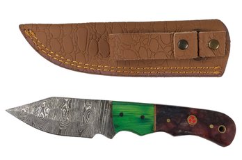 Custom Damascus Steel Skinning Knife With Leather Sheath - #S13-2-2