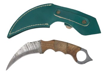 Damascus Steel Karambit Knife With Leather Sheath - #S13-2-9