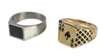 14K Gold Electroplated Lucky Spades & INOX Stainless Steel Men's Rings (Sizes 14-15) - #JC-R