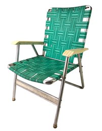 Vintage Green Webbed Aluminum Folding Lawn Chair - #BR