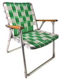 Vintage Green & White Webbed Aluminum Folding Lawn Chair - #BR