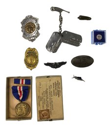 WWI Service Medal, Sterling Silver Pin, Taxi Driver Badge, Dog Tags, Sheriff Pin & More - #JC-L