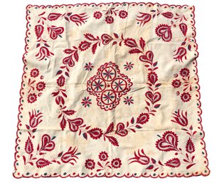 19th Century Pennsylvania Dutch Crewel Embroidered Lap Quilt - #S7-3