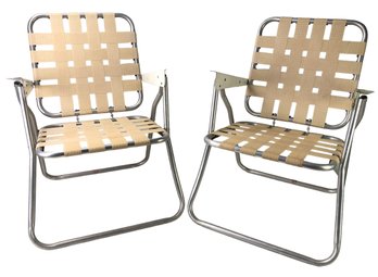 Vintage Webbed Aluminum Folding Lawn Chairs By The Bunting Company (Set Of 2) - #BR