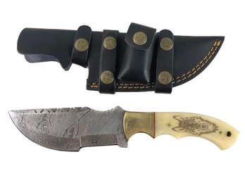 Damascus Steel All-Purpose Survival Tracker Knife With Leather Sheath - #S13-2