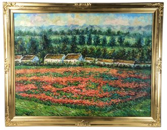 (After) Claude Monet 'Field Of Poppies, Giverny' Oil On Canvas Painting, Signed - #SR