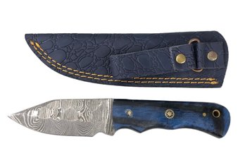 Custom Damascus Steel Skinning Knife With Leather Sheath - #S13-1-10