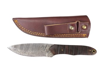 Custom Damascus Steel Skinning Knife With Leather Sheath - #S13-1-11