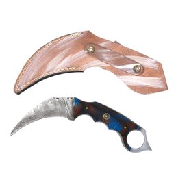 Damascus Steel Karambit Knife With Leather Sheath - #S13-1-14