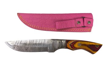 Custom Damascus Steel Skinning Knife With Leather Sheath - #S13-2-15