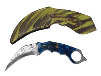 Damascus Steel Karambit Knife With Leather Sheath - #S13-2-17