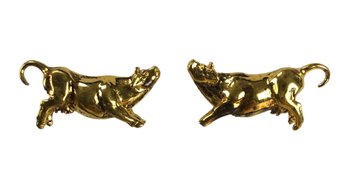 Sterling Silver With Gold Wash Mooing Cow Stud Earrings - #JC-B