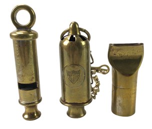 Antique Brass Siren Whistles: Mossberg & Wrench Co., ACME & The New York Telegram - #S18-3