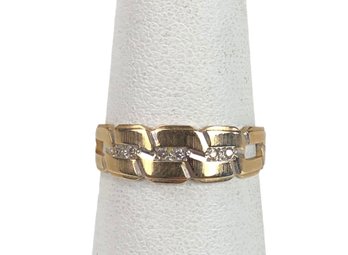 14K Yellow Gold Band With Diamond Accents, Size 7-1/4 - #JC-B