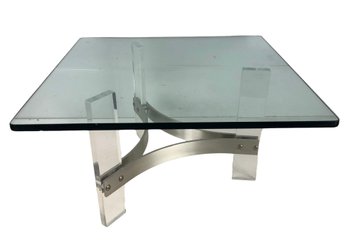 Charles Hollis Jones Style Side Table With Lucite Base & Glass Top - #BR-1