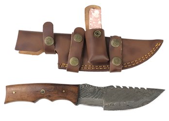 Damascus Steel All-Purpose Survival Tracker Knife With Leather Sheath - #S1-13-1-23