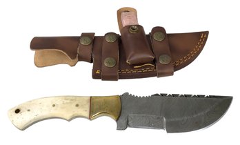 Damascus Steel All-Purpose Survival Tracker Knife With Leather Sheath - #S13-1-25