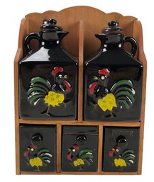 Vintage Redware Pottery Rooster Wall Mount Spice Rack - #S10-2