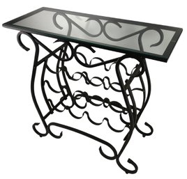 Glass Top Metal Wine Rack Table - #FF