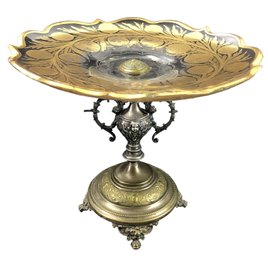 Neoclassical Glass Tazza With Brass & Pewter Pedestal - #S8-2