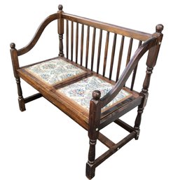 Vintage Hallway Bench With Needlepoint Seats - #FF