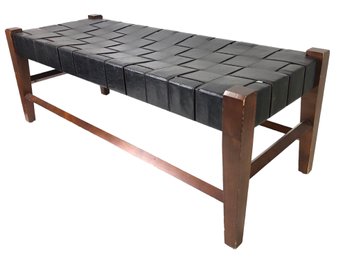 Black Woven Leather Strap Bench - #BR