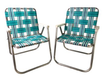 Vintage Sunbeam Webbed Folding Lawn Chairs (Set Of 2) - #BR