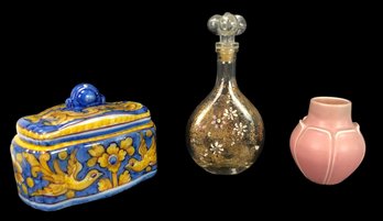 Rookwood Cabinet Vase, FCA Sant'Anna Lidded Jar & Neiman Marcus Perfume Bottle - #S12-4