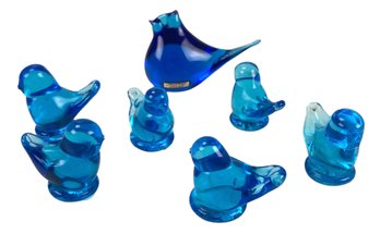 Collection Of Signed Ron Ray, Leo Ward & Man Torp Sweden Blue Art Glass Bird Figurines - #S5-2