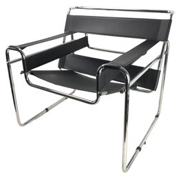 Vintage Wassily Style Black Chrome Armchair - #FF