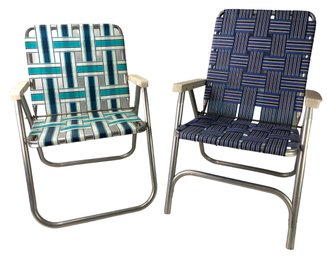 Vintage Webbed Aluminum Folding Lawn Chairs By Sunbeam - #BR