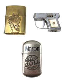 Lighters: Zippo Brass Full House Barrett Smythe, Winston Cigarette & Occupied Japan Pistol - #FS-6