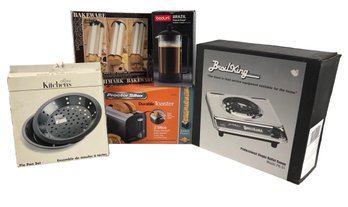 Collection Of Cookware: French Press, Pie Pans, Baking Tubes, Toaster & Buffet Range (NEW) - #S6-1