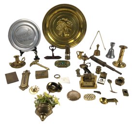 Collection Of Brass & Pewter: Soap Dish, Miniature Miner's Lamp & More -  #S3-3