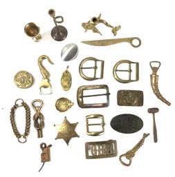 Collection Of Brass Belt Buckles, Bottle Openers, Candleholders & More - #S6-2