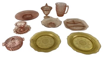 Collection Of Pink & Yellow Depression Glass - #S22-4