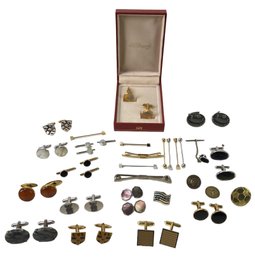 Collection Of Vintage Cufflinks & Tie Bars By S.J. Dupont, Swank & More - #JC-R