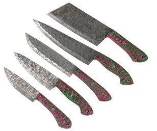 Custom Hand Forged Damascus Steel 5-Piece Chef Knife Set - #S19-3