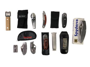 Collection Of Folding Utility Knives & Multitools: Ka-Bar, Gerber, Spyderco - #S18-4