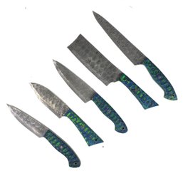 Custom Hand Forged Damascus Steel 5-Piece Chef Knife Set - #S13-2